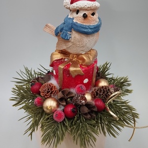Sapis madár, ajándékon asztaldísz - karácsony - adventi díszek - adventi asztaldísz - Meska.hu