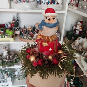 Sapis madár, ajándékon asztaldísz - karácsony - adventi díszek - adventi asztaldísz - Meska.hu