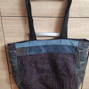 Táska kötött cica mintával  - táska & tok - bevásárlás & shopper táska - shopper, textiltáska, szatyor - Meska.hu