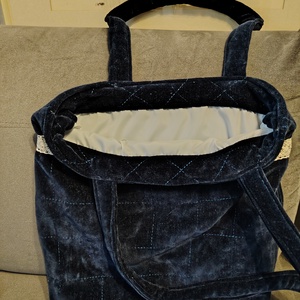 Kék táska fehér csipke sávval - táska & tok - bevásárlás & shopper táska - shopper, textiltáska, szatyor - Meska.hu