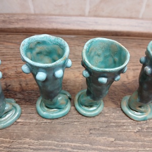 Egyedi, effekt mázas türkiz pálinkás, likőrös poharak 6db- os szett - otthon & életmód - konyhafelszerelés, tálalás - tálalás - pálinkás poharak, szettek - Meska.hu