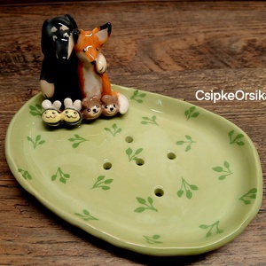 Tacskós, rókás vidám szappantartó - otthon & életmód - fürdőszoba - szappantartó - Meska.hu