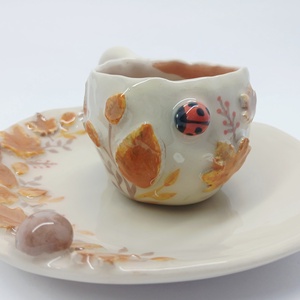 Mázas kerámia  bögre és tányér - művészet - szobor - kerámia - Meska.hu