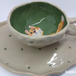 Mázas kerámia  bögre és tányér - művészet - szobor - kerámia - Meska.hu