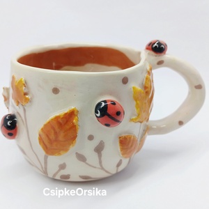 Mázas kerámia  bögre katicákkal - Meska.hu