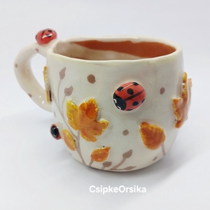 Mázas kerámia  bögre katicákkal - otthon & életmód - konyhafelszerelés, tálalás - tálalás - bögre & csésze - Meska.hu