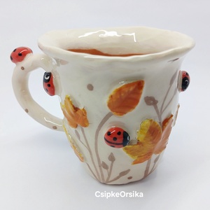 Mázas kerámia  bögre katicákkal - otthon & életmód - konyhafelszerelés, tálalás - tálalás - bögre & csésze - Meska.hu