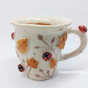 Mázas kerámia  bögre katicákkal - otthon & életmód - konyhafelszerelés, tálalás - tálalás - bögre & csésze - Meska.hu