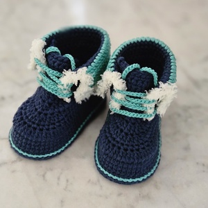 Magasszárú fűzős babacipő (kék) - ruha & divat - babaruha & gyerekruha - Meska.hu