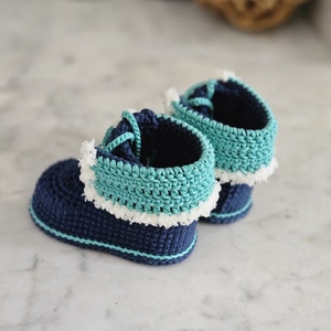 Magasszárú fűzős babacipő (kék) - ruha & divat - babaruha & gyerekruha - Meska.hu