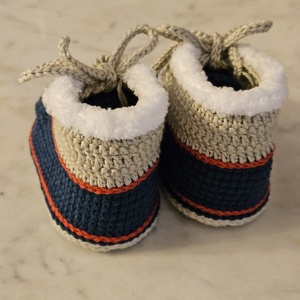 Magasszárú fűzős babacipő (kék-bézs) - ruha & divat - babaruha & gyerekruha - babacipő - Meska.hu