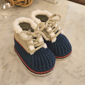 Magasszárú fűzős babacipő (kék-bézs) - ruha & divat - babaruha & gyerekruha - babacipő - Meska.hu