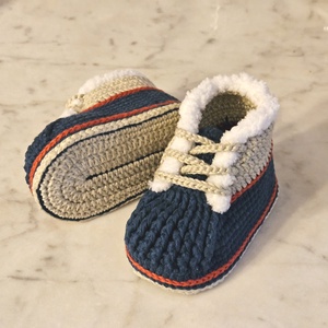 Magasszárú fűzős babacipő (kék-bézs) - ruha & divat - babaruha & gyerekruha - babacipő - Meska.hu