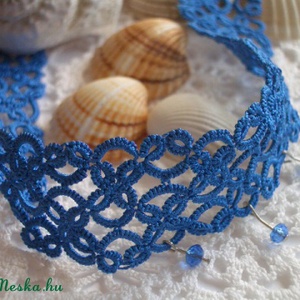 LAGUNA kék hajócsipke nyakpánt gyönggyel, horgolt -  - Meska.hu