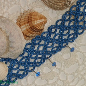 LAGUNA kék hajócsipke nyakpánt gyönggyel, horgolt -  - Meska.hu