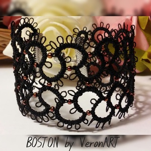 BOSTON fekete hajócsipke karkötő réz színű gyöngyökkel, horgolt - Meska.hu