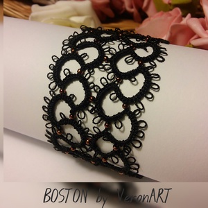 BOSTON fekete hajócsipke karkötő réz színű gyöngyökkel, horgolt -  - Meska.hu