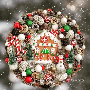 Mézeskalács házikó-ajtódísz - karácsony - karácsonyi lakásdekoráció - karácsonyi ajtódíszek - Meska.hu