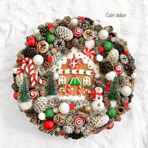 Mézeskalács házikó-ajtódísz - karácsony - karácsonyi lakásdekoráció - karácsonyi ajtódíszek - Meska.hu