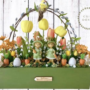 Nyuszipár a virágoskertben-asztaldísz - otthon & életmód - dekoráció - húsvéti asztaldíszek - Meska.hu