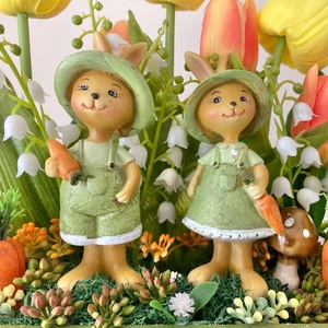 Nyuszipár a virágoskertben-asztaldísz - otthon & életmód - dekoráció - húsvéti asztaldíszek - Meska.hu