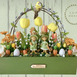 Nyuszipár a virágoskertben-asztaldísz - Meska.hu