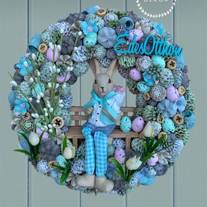 Padon ülő nyuszi- Húsvét váró ajtódísz - Meska.hu