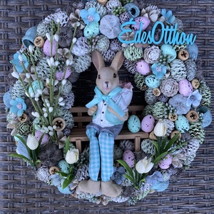 Padon ülő nyuszi- Húsvét váró ajtódísz - otthon & életmód - dekoráció - ajtó- és ablak dekoráció - ajtódísz & kopogtató - Meska.hu