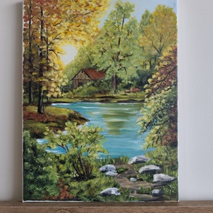 Séta a tóparton partján, Művészet, Festmény, Olajfestmény, Festészet, MESKA