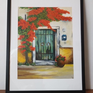 Mediterrán ház részlet , Művészet, Festmény, Olajfestmény, , MESKA