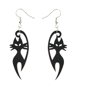 Antiallergén, macska alakú kézzel festett fa fülbevaló, akár Halloweenre is. - otthon & életmód - dekoráció - halloween - halloweeni ékszerek - Meska.hu