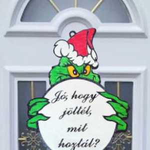 Grincs tábla ajtóra, grincs ajtódísz, kopogtató - karácsony - karácsonyi lakásdekoráció - karácsonyi ajtódíszek - Meska.hu