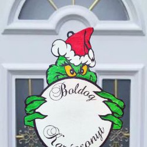 Grincs tábla ajtóra, grincs ajtódísz, kopogtató - karácsony - karácsonyi lakásdekoráció - karácsonyi ajtódíszek - Meska.hu