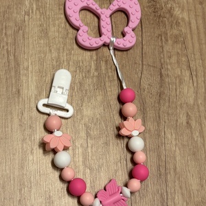 Rágcsalánc - rózsaszín pillangó rágcsával, Baba - mama, Baba játékok, Cumilánc, Gyöngyfűzés, gyöngyhímzés, Ékszerkészítés, MESKA