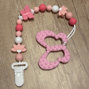 Rágcsalánc - rózsaszín pillangó rágcsával - baba - mama - baba játékok - cumilánc - Meska.hu