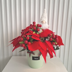 Mikulásvirág  manóval virágcsokor, doboz, box , kosár - karácsony - adventi díszek - adventi asztaldísz - Meska.hu