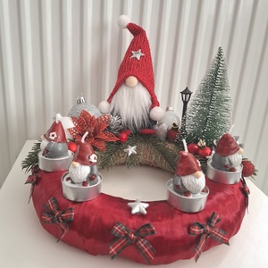 Adventi karácsonyi manó asztaldísz, ablakdísz, dekoráció, koszorú - Meska.hu