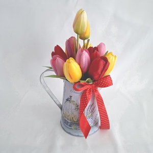 Tavaszi tulipános locsoló kaspó, csokor, box, asztaldísz - Meska.hu