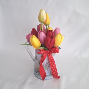 Tavaszi tulipános locsoló kaspó, csokor, box, asztaldísz - otthon & életmód - dekoráció - virágdísz és tartó - csokor & virágdísz - Meska.hu