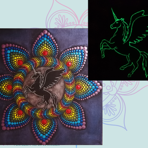 Unikornis sötétben világító pontozott mandala, Otthon & Életmód, Dekoráció, Spiritualitás, Mandala, Festészet, MESKA