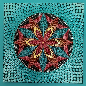 Türkiz virágtenger (metál színekkel) - pontozott mandala, Otthon & Lakás, Dekoráció, Spiritualitás, Mandala, Festészet, MESKA