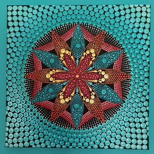 Türkiz virágtenger (metál színekkel) - pontozott mandala, Otthon & Életmód, Dekoráció, Spiritualitás, Mandala, Festészet, MESKA