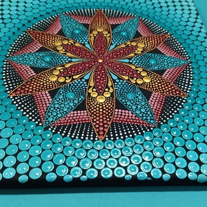 Türkiz virágtenger (metál színekkel) - pontozott mandala - otthon & életmód - dekoráció - spiritualitás - mandala - Meska.hu