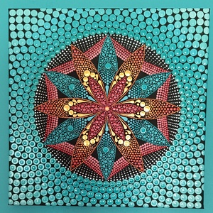 Türkiz virágtenger (metál színekkel) - pontozott mandala - otthon & életmód - dekoráció - spiritualitás - mandala - Meska.hu