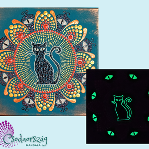 Macskaszem - foszforeszkáló cicás pontozott mandala - otthon & életmód - dekoráció - spiritualitás - mandala - Meska.hu