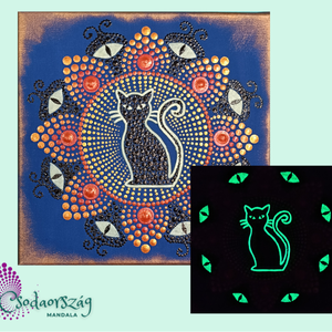 Macskaszem - foszforeszkáló cicás pontozott mandala, Otthon & Életmód, Dekoráció, Spiritualitás, Mandala, Festészet, MESKA