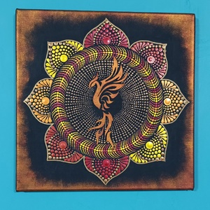 Főnixmadár pontozott mandala - tűz színekkel - otthon & életmód - dekoráció - spiritualitás - mandala - Meska.hu