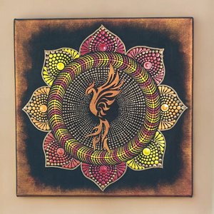 Főnixmadár pontozott mandala - tűz színekkel, Otthon & Életmód, Dekoráció, Spiritualitás, Mandala, Festészet, MESKA