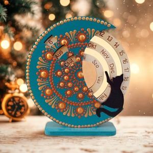 Mini cicás öröknaptár - türkiz-vörösarany - Meska.hu