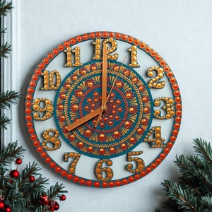 Türkiz-arany mandalás falióra, Otthon & Életmód, Dekoráció, Fali és függő dekoráció, Falióra & óra, Festészet, Festett tárgyak, MESKA